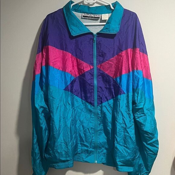 Vintage Jackets & Blazers - Vintage Windbreaker Jacket - Purple, Pink, and Blue